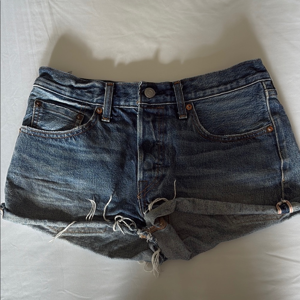 Levi's Women's Dark Blue Distressed Jean Shorts